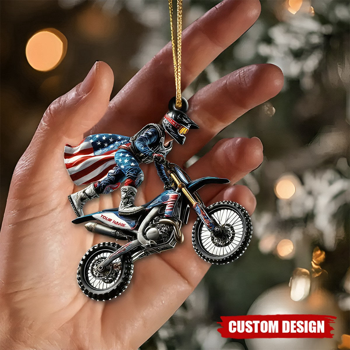 Custom Name American Motocross Ornament, Motocross Christmas Gift