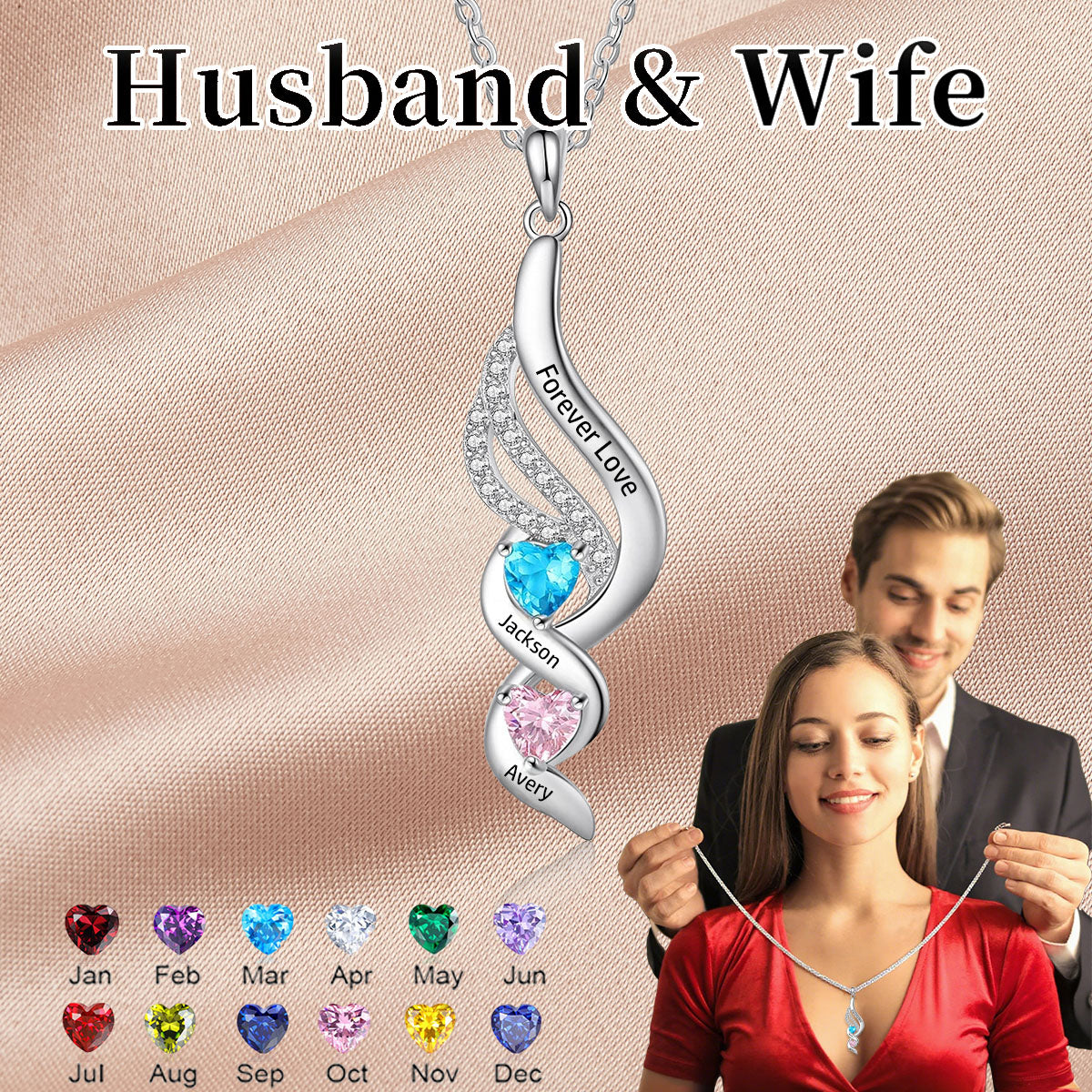 Husband & Wife-Personalized Birthstone Necklace