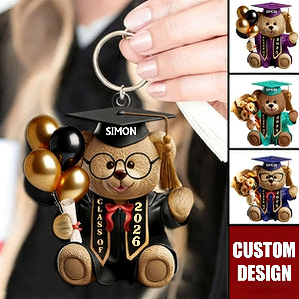 Graduation Bear - Personalized Keychain