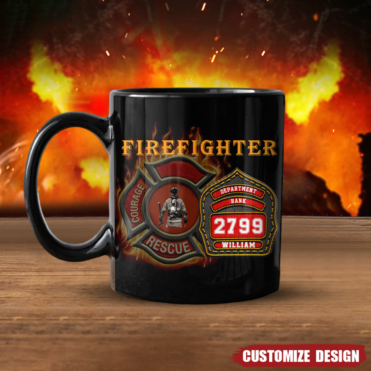 Code On Fire Mug Personalized Firefighters Mug With Department, Rank, Badge Number And ...