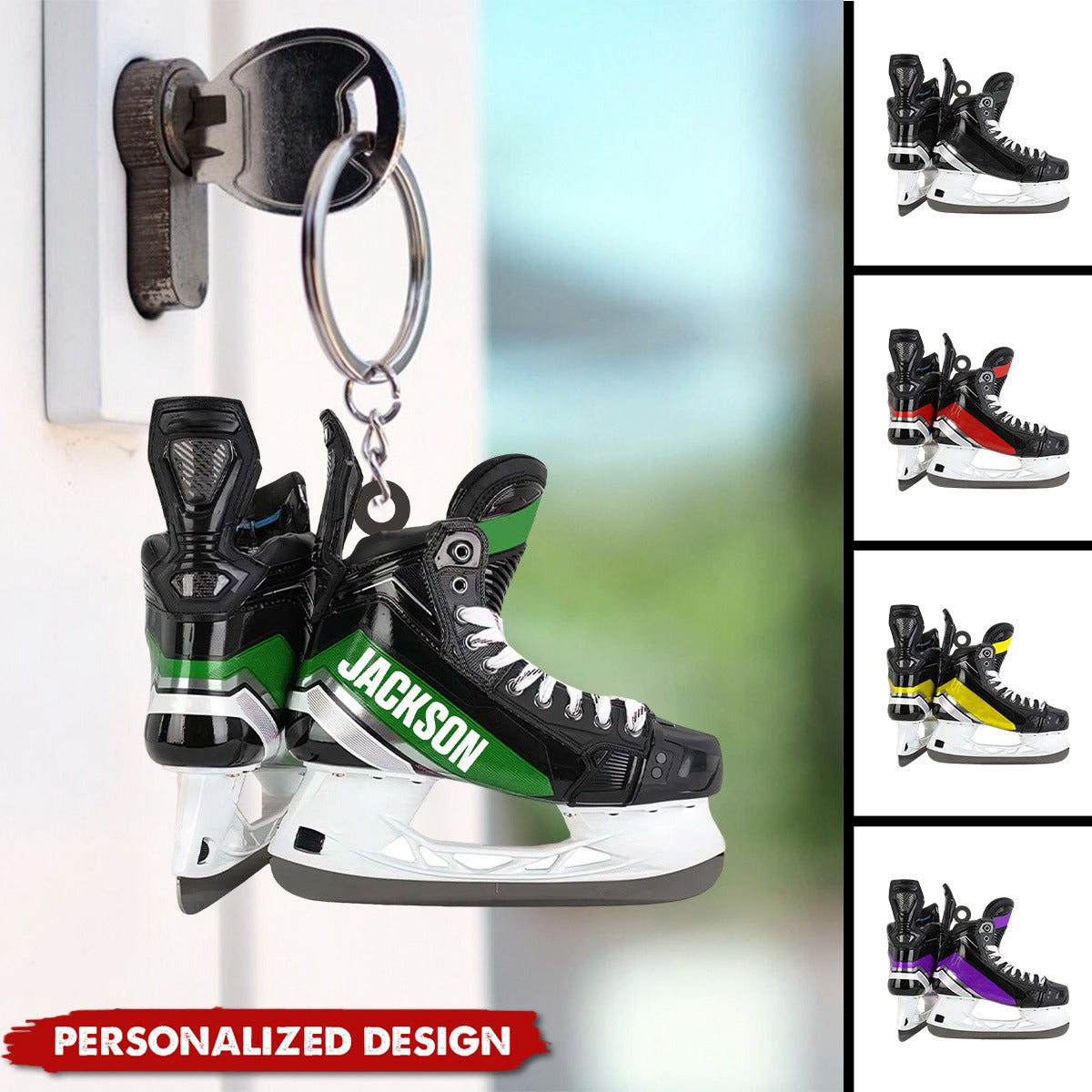 Personalized Ice Hockey Skates Keychain-Gift for Hockey Lover-New Release
