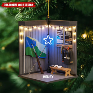 Military Christmas Ornament-Patriotic Soldier Uniform, Flag & Rifle-Personalized Patriotic Christmas Tree Acrylic Ornament