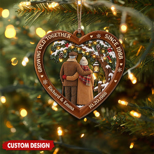 Personalized Couple Wood Ornament, Growing Old Together Winter Decor, Wedding Anniversary Gift