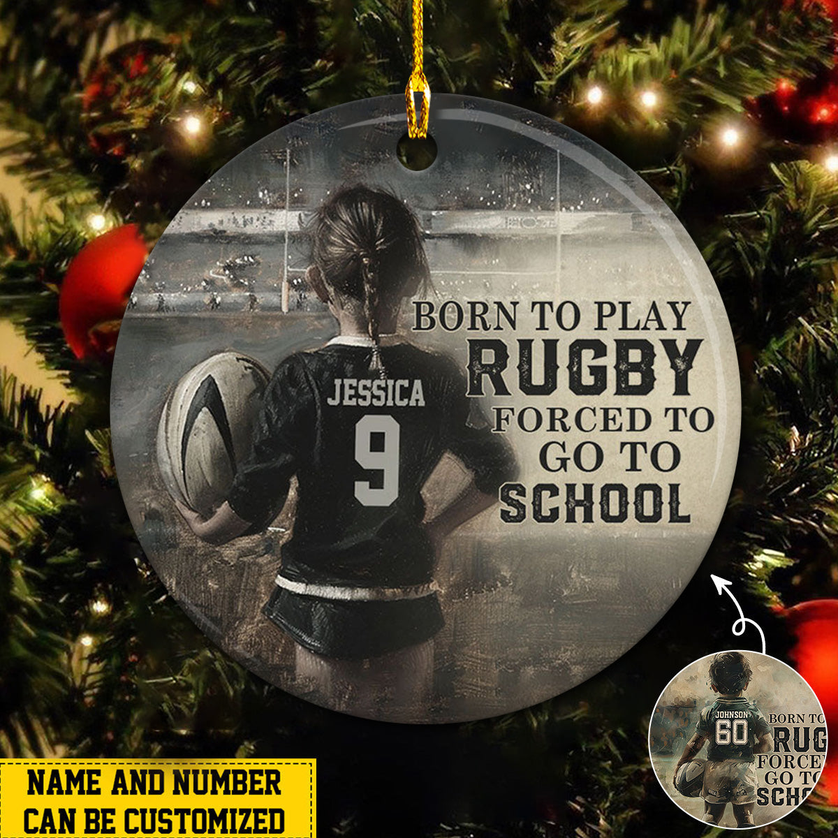 Born To Play Rugby Personalized Rugby Boy/Girl Christmas Ceramic Ornament-Gift For Softball Lovers