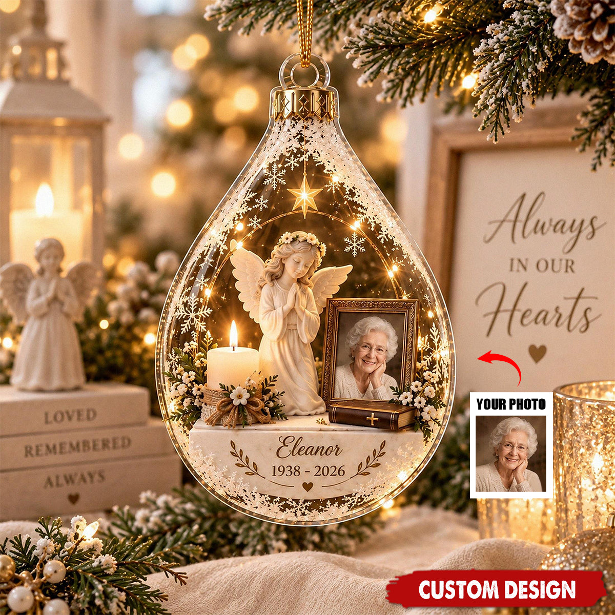 Personalized Memorial Photo Ornament, Angel Acrylic Xmas Decor, In Loving Memory Sympathy Gift