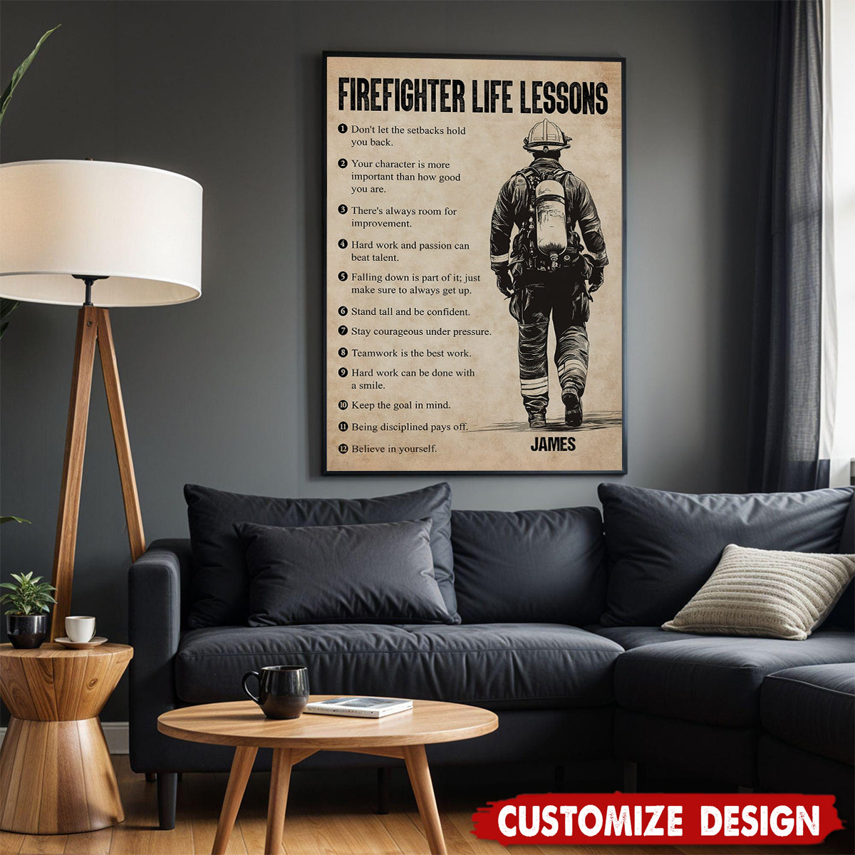 Firefighter Life Lessons-Motivational Personalized Firefighter Boy Poster