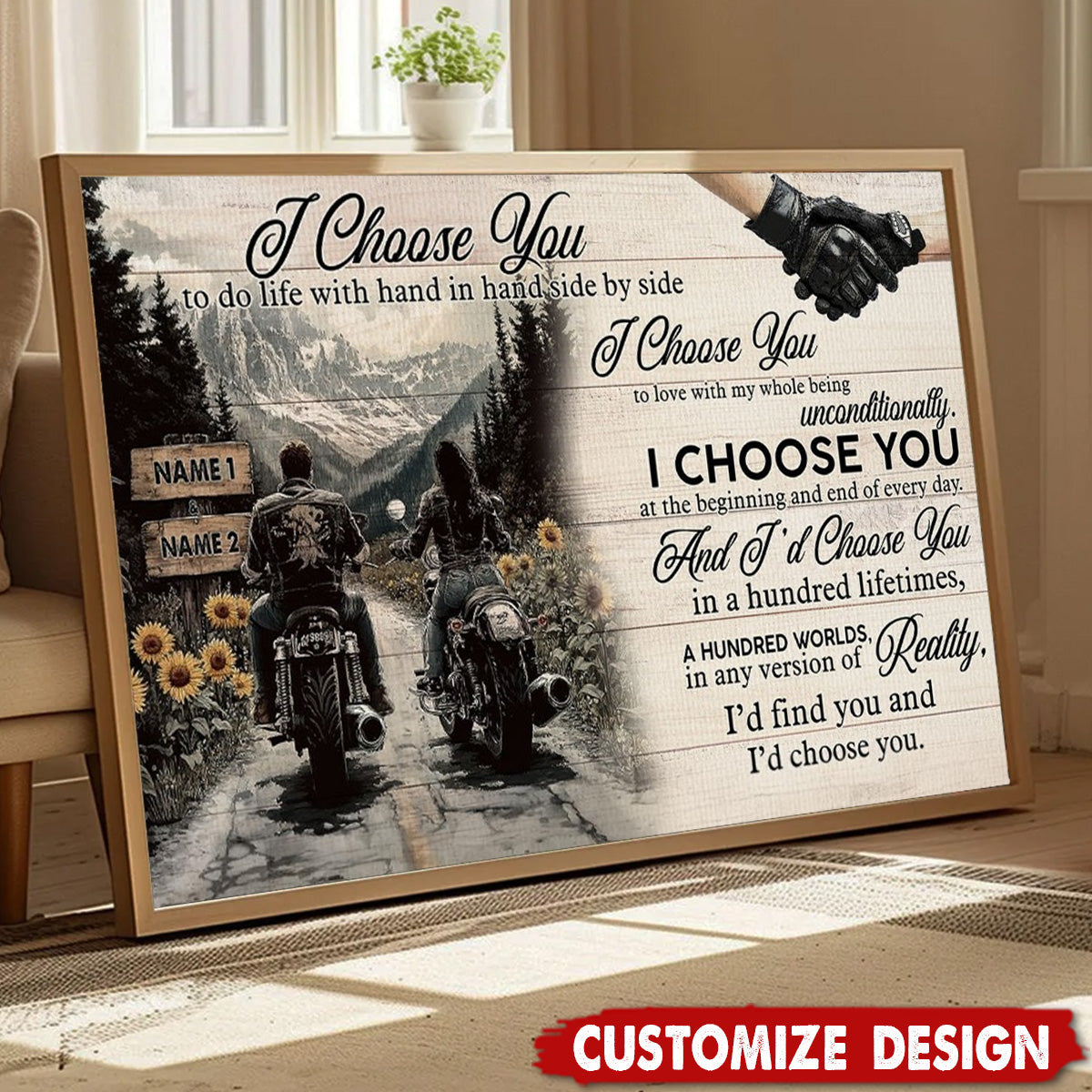 I Choose You-Personalized Vintage Couple Biker Poster-Gift For Motorcycle-Loving Couple