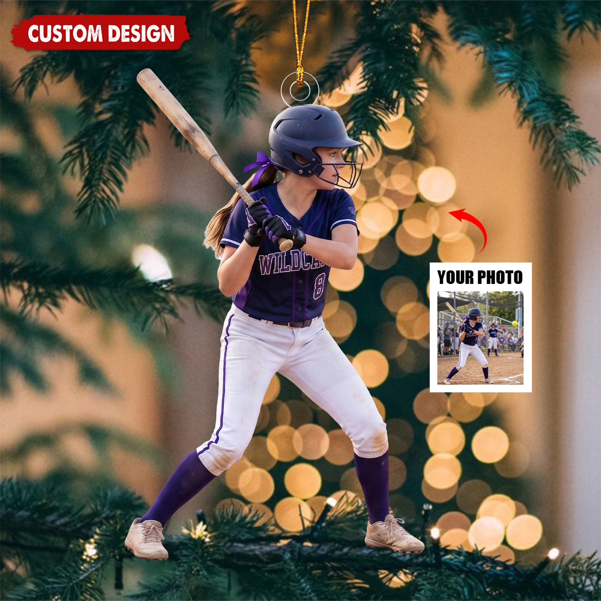 Personalized Upload Photo Ornament - Gift for Baseball Softball Lover