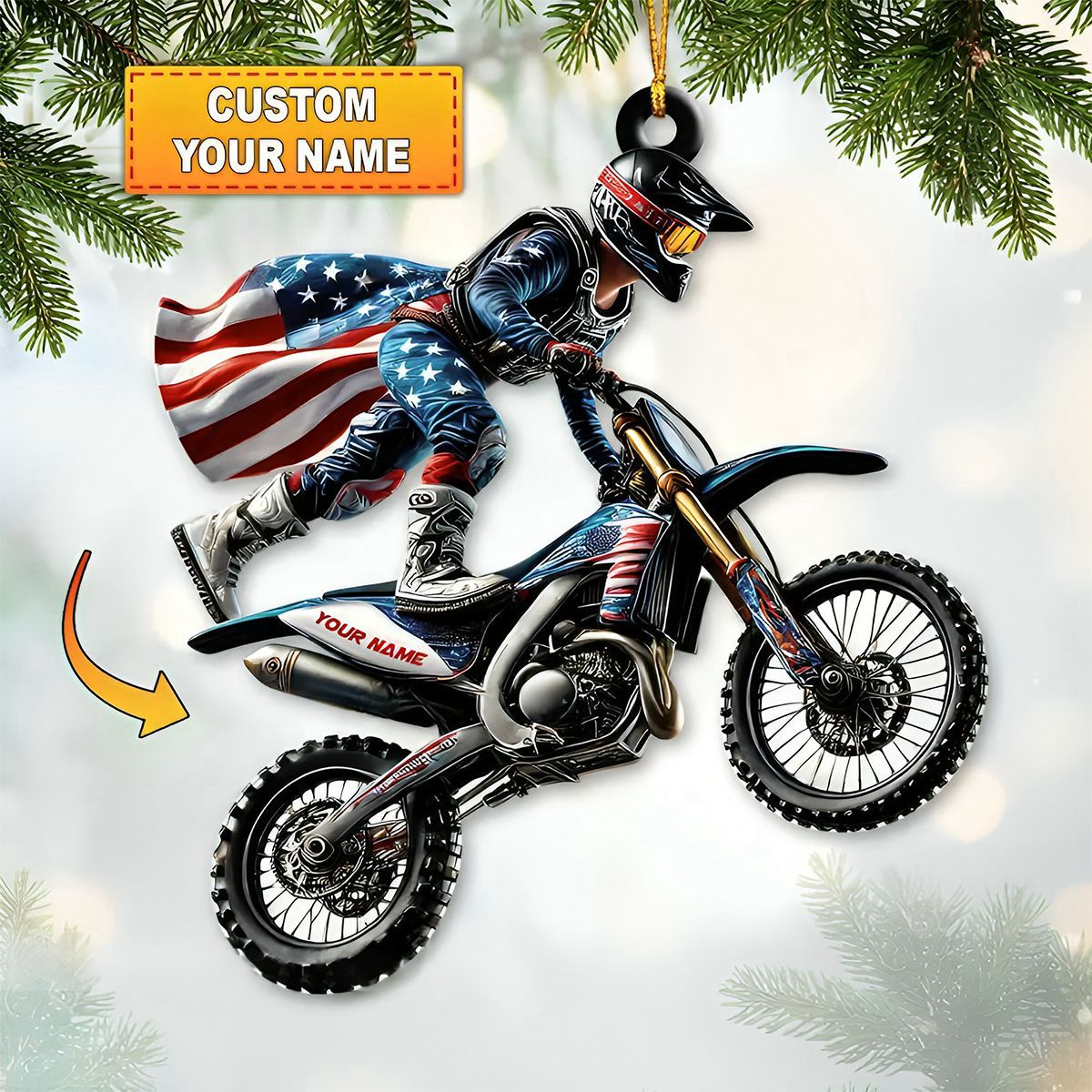 Custom Name American Motocross Ornament, Motocross Christmas Gift