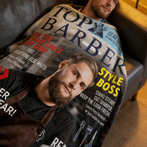 Personalized Barber Magazine Cover Blanket - Gift For Barber