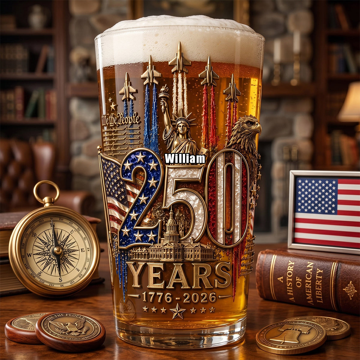 America 250th Anniversary Beer Glass - Personalized Gifts For Patriotic