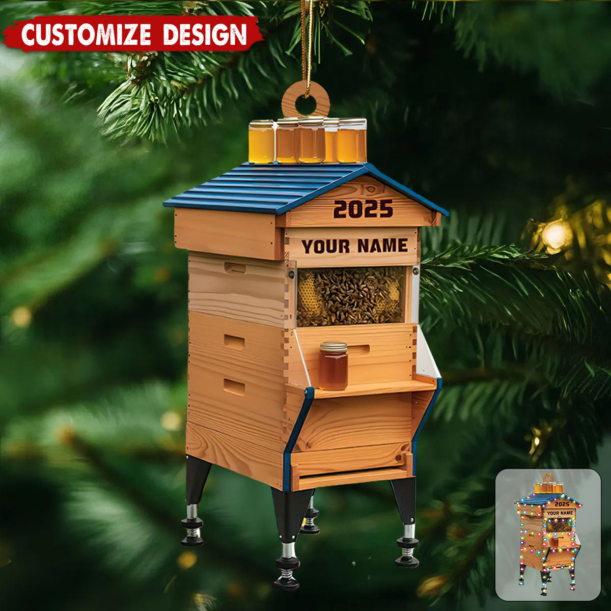 Personalized Beehive Christmas Ornament: Acrylic Ornament, Beekeeper Gifts