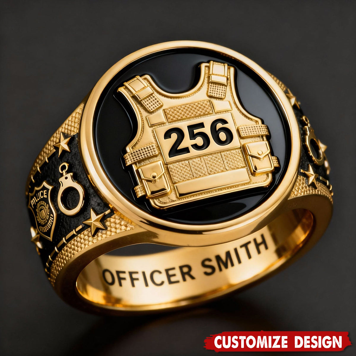 Personalized Police Officer Protect And Serve Signet Ring - Gift For Police Officers