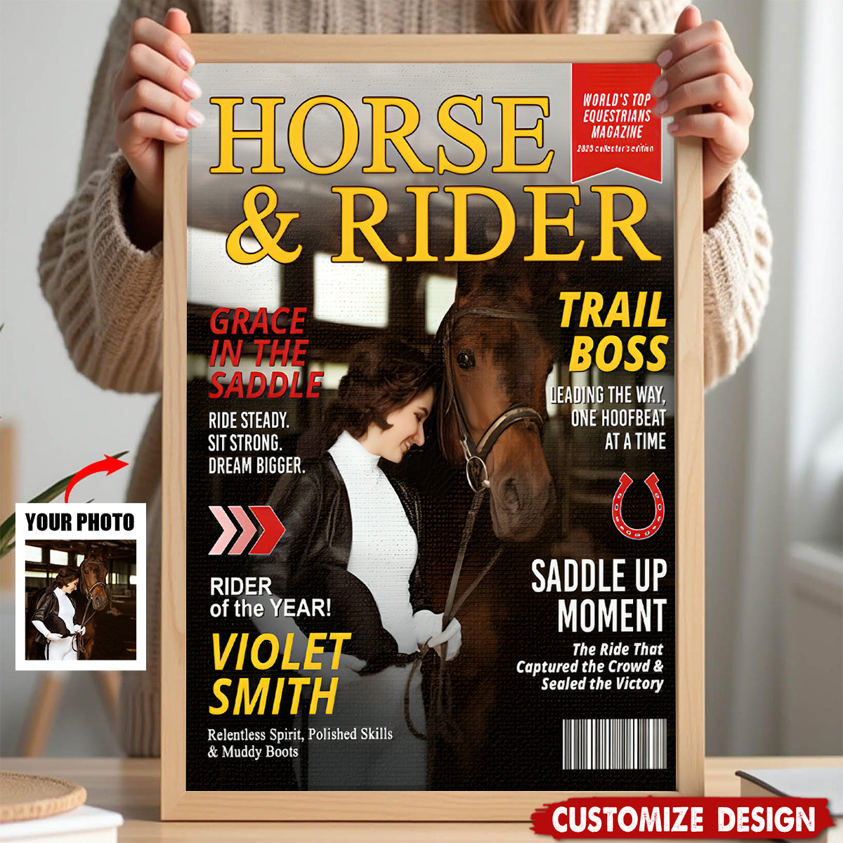 Personalized Horse and Rider Magazine Cover Poster - Equestrian Gift for Horse Lovers
