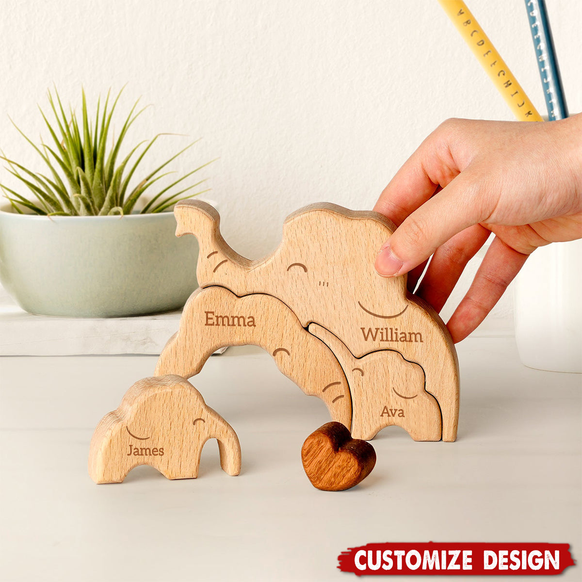 Mommy Elephant Family Wooden Puzzle - Mother's Day Gift For Mom,Grandma