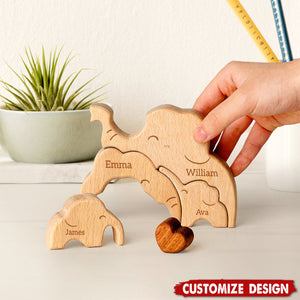 Mommy Elephant Family Wooden Puzzle - Mother's Day Gift For Mom,Grandma