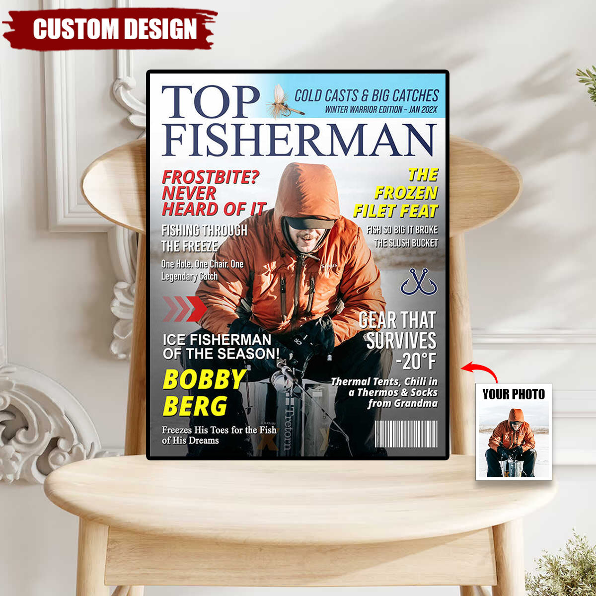 Custom Ice Fishing Magazine Cover, Fishing Gifts for Men, Fishing Gifts for Him, Fishing Dad Gift, Fishing Lover Gift
