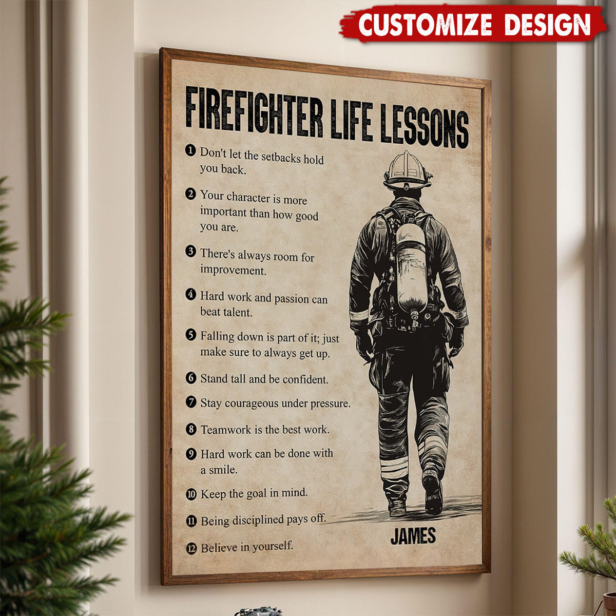 Firefighter Life Lessons-Motivational Personalized Firefighter Boy Poster