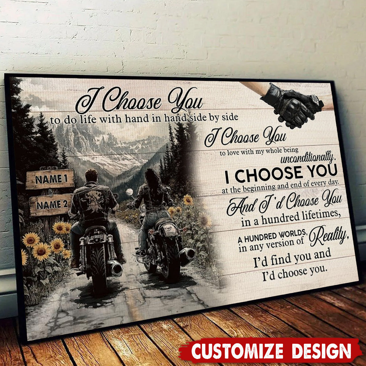 I Choose You-Personalized Vintage Couple Biker Poster-Gift For Motorcycle-Loving Couple