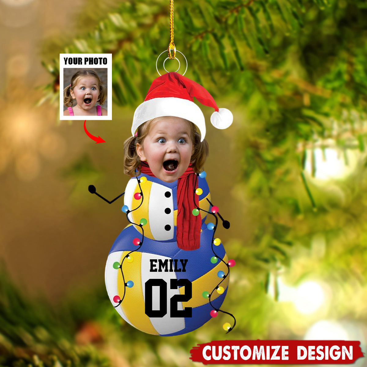 2024 New Release-Personalized Photo Volleyball Snowman Ornament Gifts For Volleyball Lovers