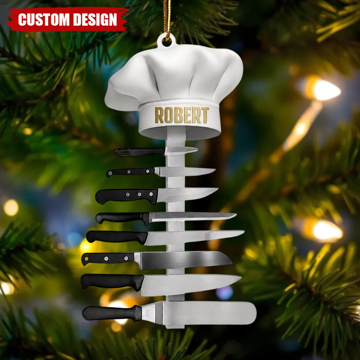 Personalized Chef Christmas Ornament,Chef Hat Knives Clear Tree Hanging Ornament Keepsake
