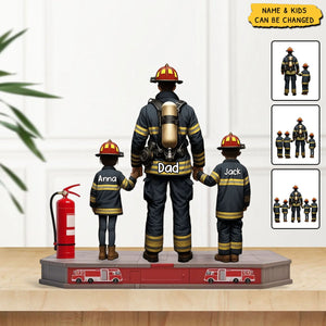 Firefighter Dad And Kids - Personalized Acrylic Plaque, Father's Day Gift for Dad, Gift for Husband