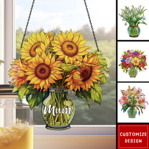 Everlasting Flower in Vase - Personalized Window Hanging Suncatcher Ornament
