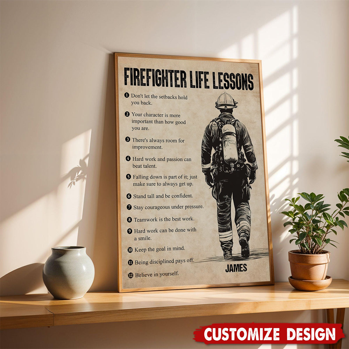 Firefighter Life Lessons-Motivational Personalized Firefighter Boy Poster