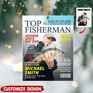 Personalized Fishing Magazine Cover Ornament - Angler Funny Fisherman Gift,Fishing Lovers Gift