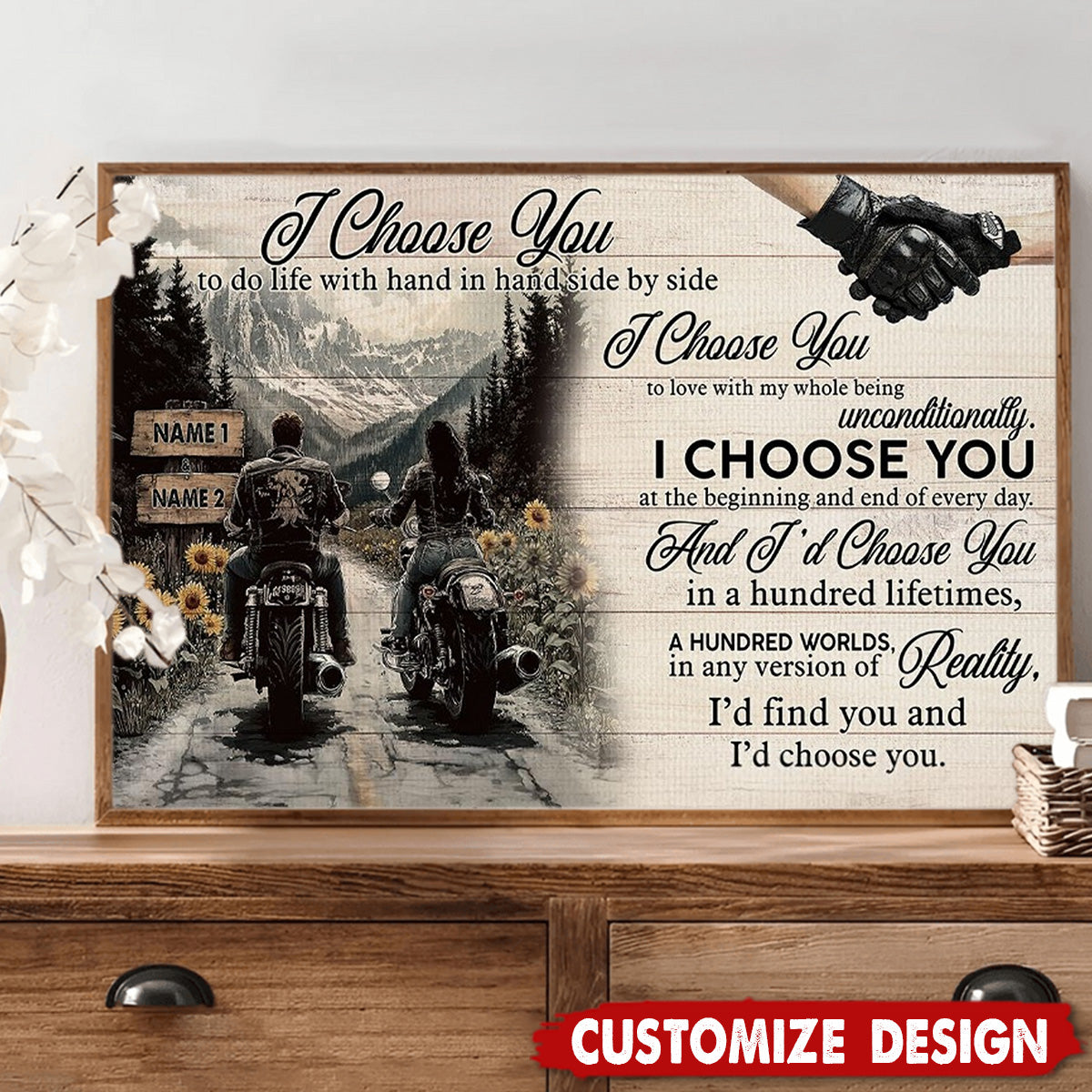 I Choose You-Personalized Vintage Couple Biker Poster-Gift For Motorcycle-Loving Couple