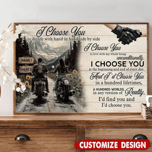 I Choose You-Personalized Vintage Couple Biker Poster-Gift For Motorcycle-Loving Couple