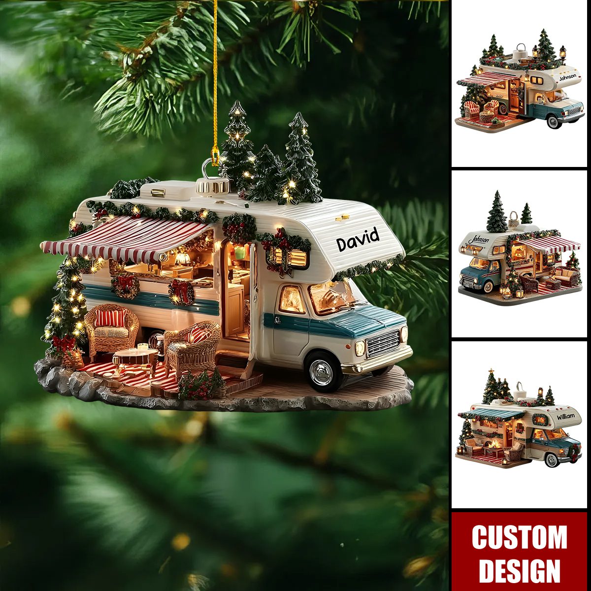 Personalized Vintage RV Camper Christmas Ornament - Gift For Campers