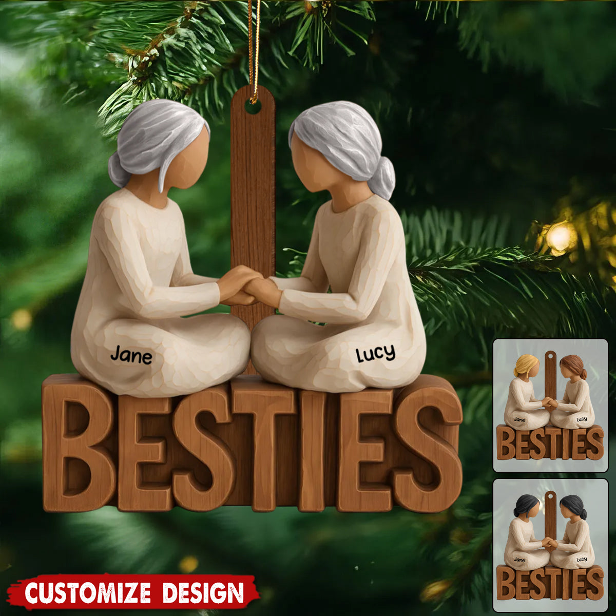 Besties Forever Together - Personalized Wooden Ornament - Gift For Best Friends