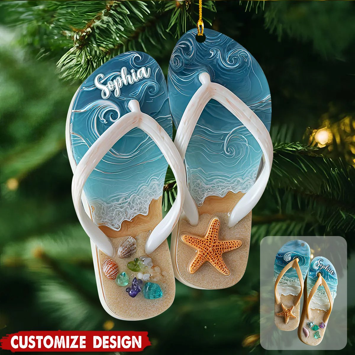 Personalized Flip Flop Sea Christmas Ornament