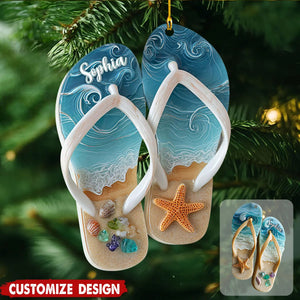 Personalized Flip Flop Sea Christmas Ornament