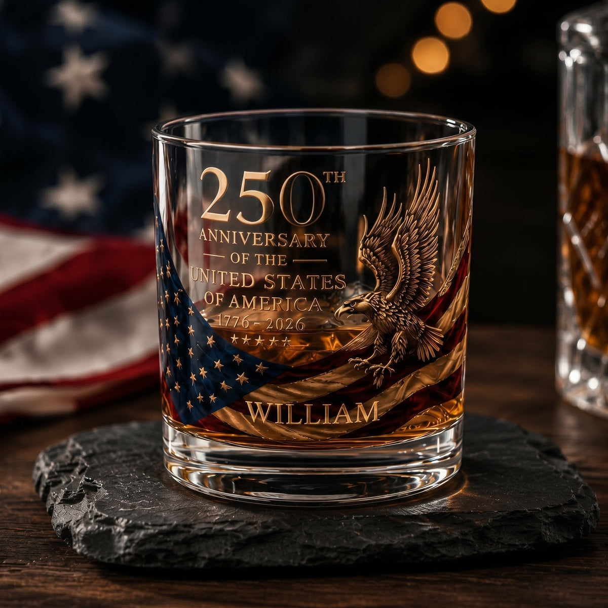 Personalized 250th Anniversary Whiskey Glass – Custom Engraved Bourbon Glass Gift for Men, Dad & Whiskey Lovers