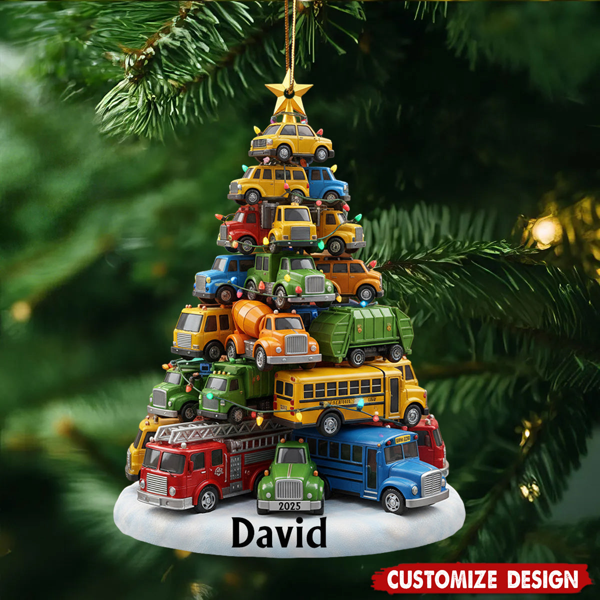 Trucks Christmas Tree - Personalized Kid Custom Shaped Acrylic Ornament