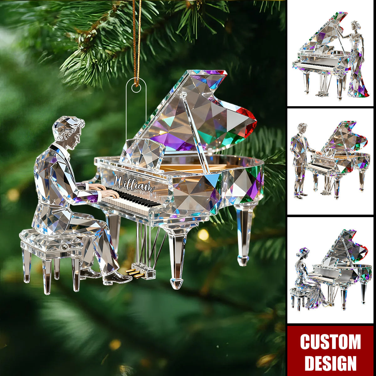 Personalized Piano Christmas Ornament