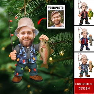 Personalized Upload Photo Fishing Ornament - Gift For Fishing Lovers