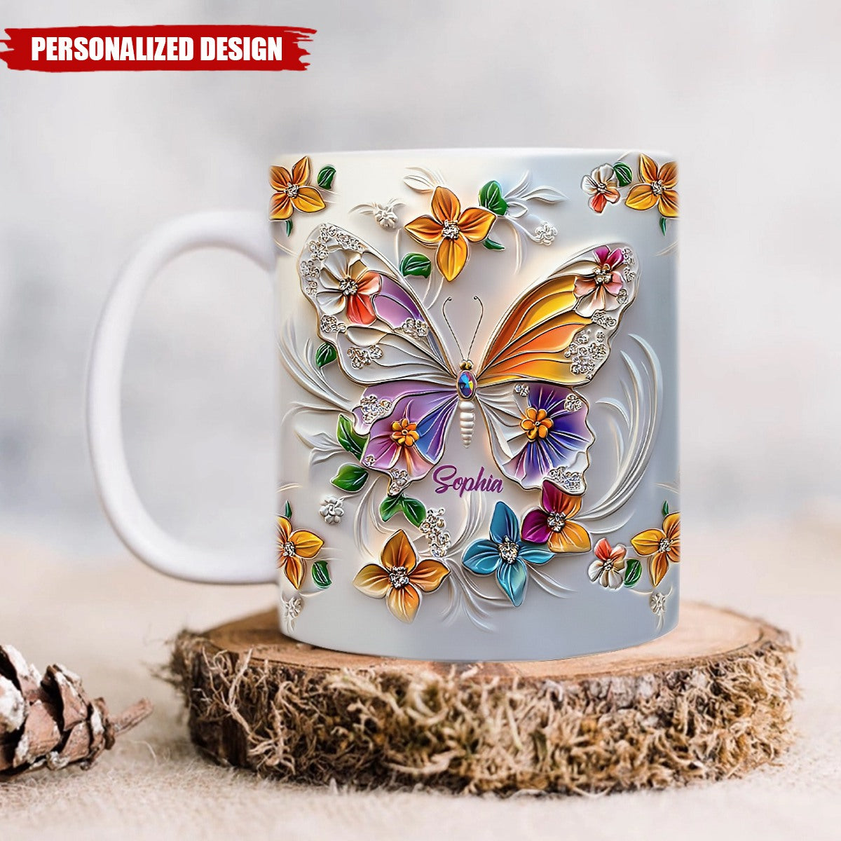 Stunning Butterfly-Personalized Butterfly Accent Mug-Gift For Friends