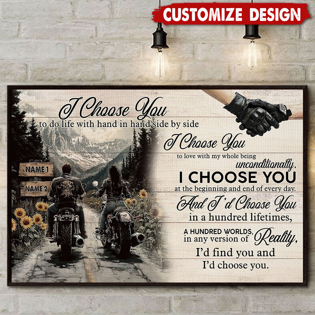 I Choose You-Personalized Vintage Couple Biker Poster-Gift For Motorcycle-Loving Couple