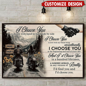 I Choose You-Personalized Vintage Couple Biker Poster-Gift For Motorcycle-Loving Couple