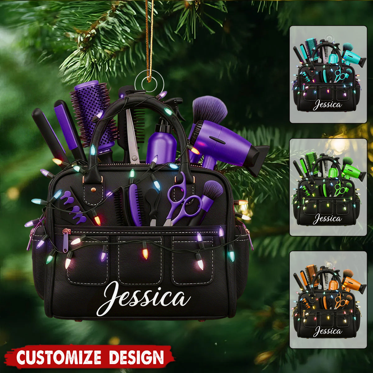 Personalized Hairstylist Bag Christmas Ornament  - Gift for Hairdresser And Barber