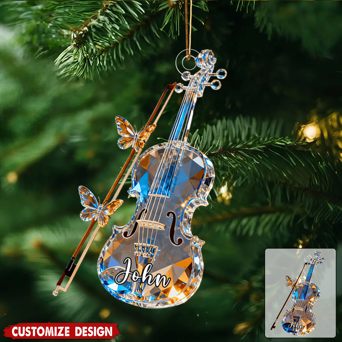 Personalized Violin Crystal Effect Ornament,Gift for Violinist
