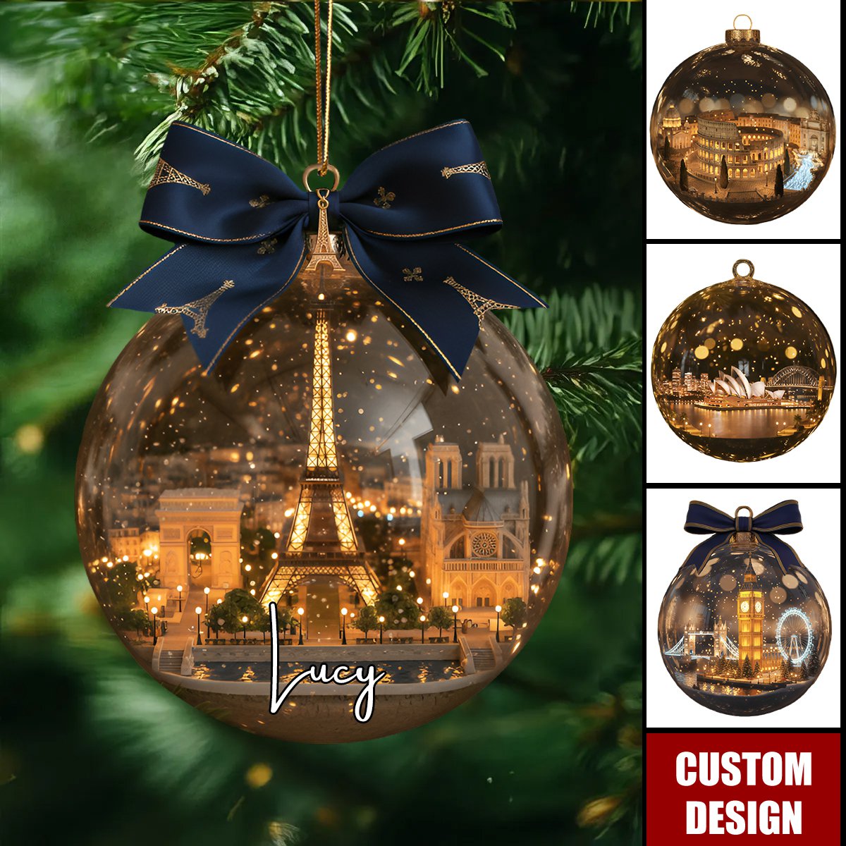 Personalized World Landmark Christmas Ornament