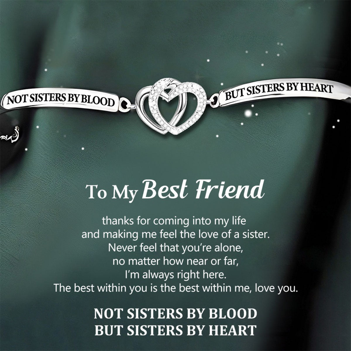 For Friend - Not Sisters By Blood But Sisters By Heart Double Heart Bracelet