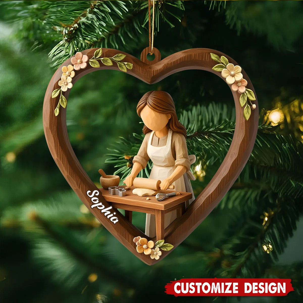 Personalized Girl and Baking Heart Christmas Ornament