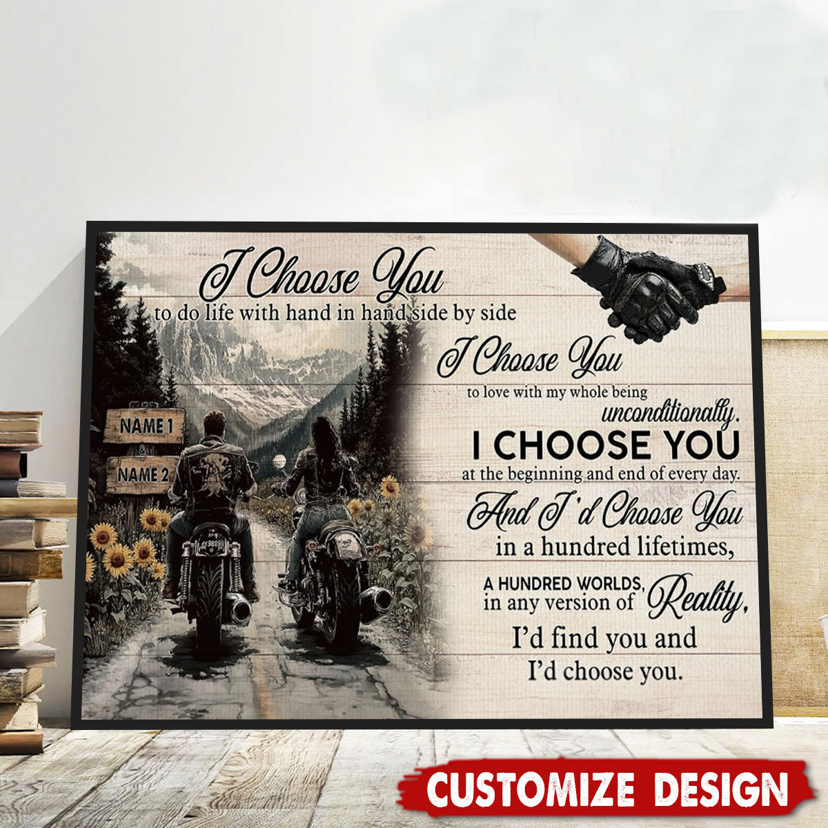 I Choose You-Personalized Vintage Couple Biker Poster-Gift For Motorcycle-Loving Couple