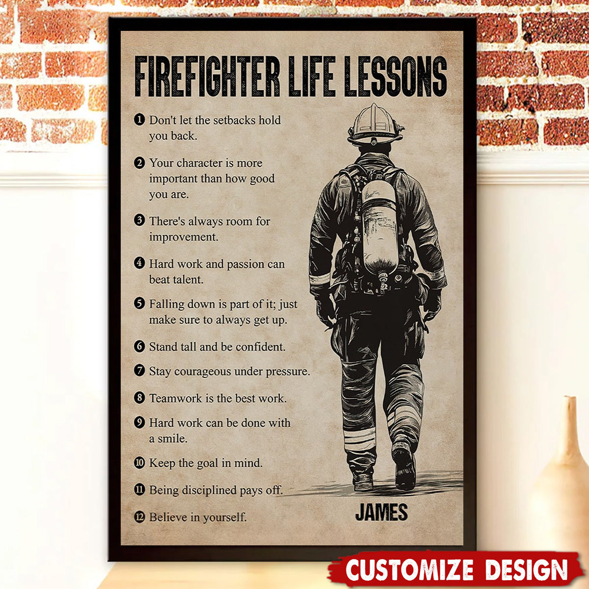 Firefighter Life Lessons-Motivational Personalized Firefighter Boy Poster