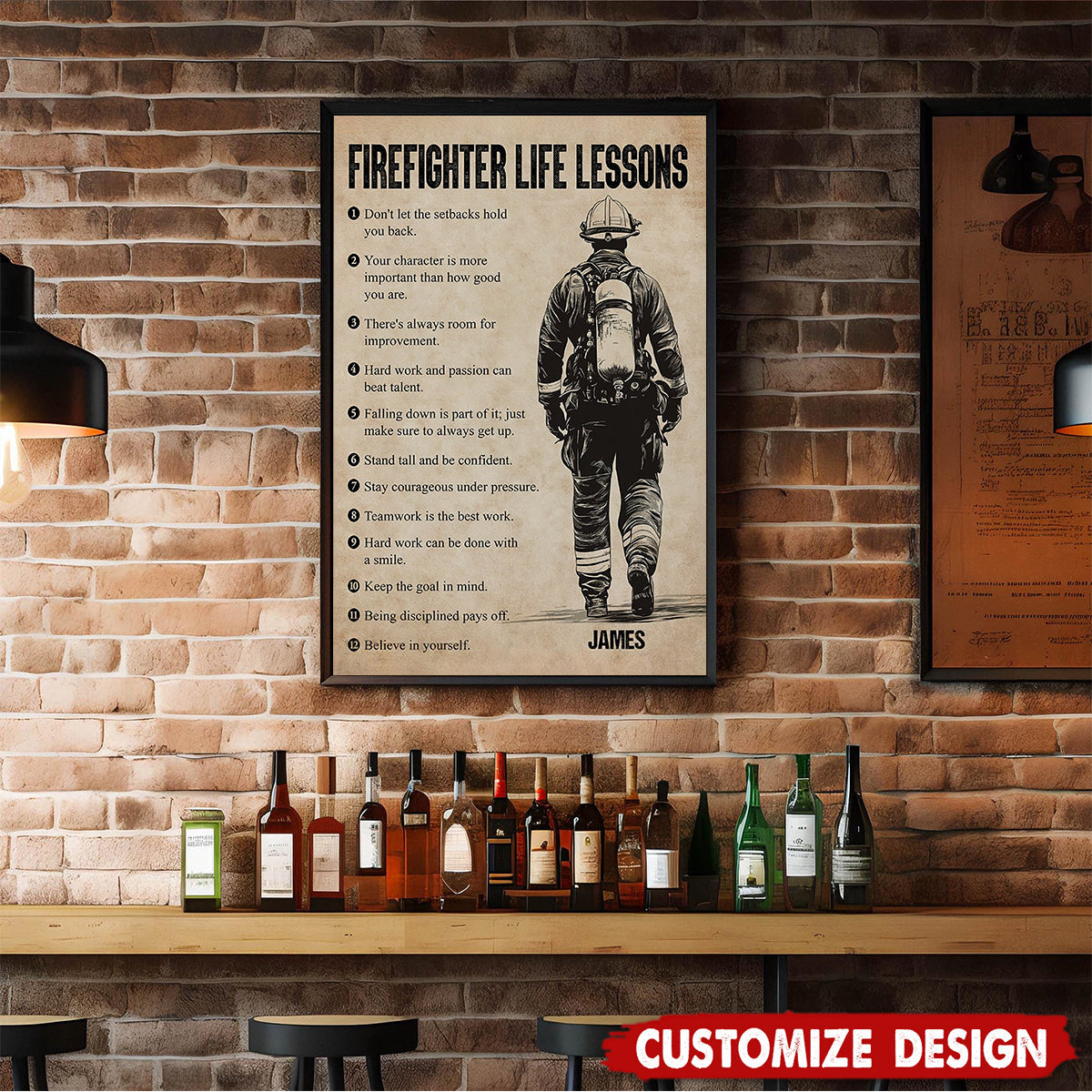 Firefighter Life Lessons-Motivational Personalized Firefighter Boy Poster